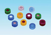 Fisherbrand&trade;&nbsp;Tapón de anillo a presión de PE de 11 mm, versión blanda, orificio central con septum tapón azul, caucho rojo/PTFE rojo-naranja/beige, 1,0 mm de grosor, 45&deg; shore A 