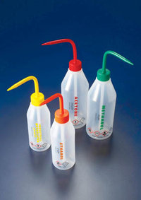 Azlon&trade;&nbsp;LDPE Printed Slope Shoulder Wash Bottles Yellow lid and print; I.M.S. label; Capacity: 250mL 
