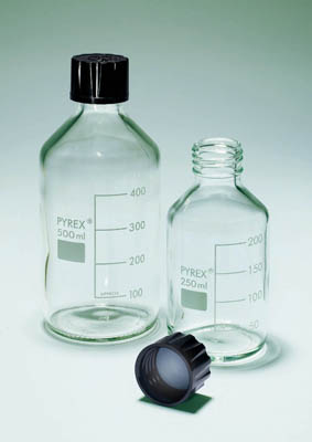 Pyrex&trade; Reagenzienflaschen aus Borosilikatglas Kapazität: 100 ml; Abmessungen: 53 Durchmesser x 105 mm Höhe Pyrex&trade; Reagenzienflaschen aus Borosilikatglas