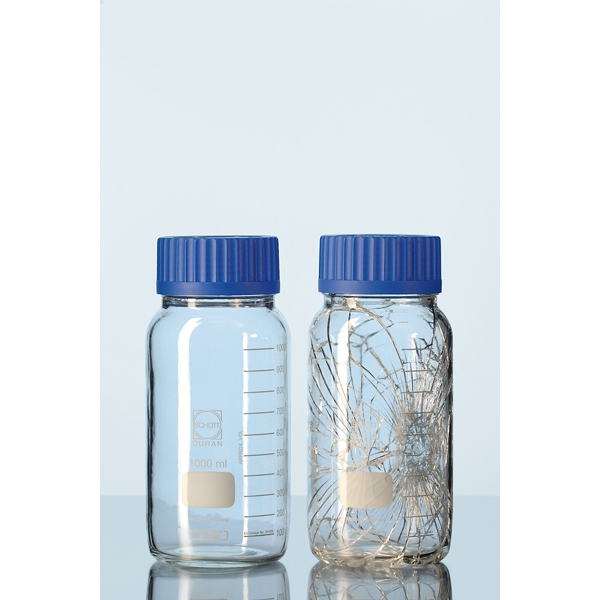 DWK Life Sciences&nbsp;DURAN&trade; GLS 80&trade; Laboratory Bottle, Wide Mouth, Clear, Protect coated, GLS 80&trade; Thread, Plastic safety coated, Graduated 500 mL DWK Life Sciences&nbsp;DURAN&trade; GLS 80&trade; Laboratory Bottle, Wide Mouth, Clear, Protect coated, GLS 80&trade; Thread, Plastic safety coated, Graduated