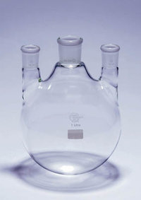 Pallone a tre colli in vetro borosilicato Quickfit&trade; Capacity: 250mL; Socket: 24/29 (Centre), 19/26 (side) 