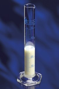 X2 50mL Measuring cylinder, left handed, borosilicate glass, class B, hexagonal base, with spout,  