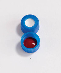 Thermo Scientific&trade;&nbsp;Tapones de rosca para viales de muestreadores automáticos de 9 mm. Tapón azul con septo de silicona/PTFE 